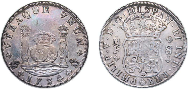 Mexico Spanish colony 1734 Mo MF 8 Reales - Philip V Silver (.917) Mexico City M...