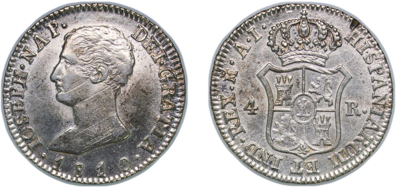 Spain Kingdom 1810 M AI 4 Reales - Jose I Bonaparte Silver (.812) Madrid Mint 5....