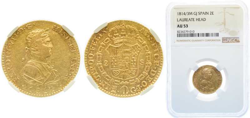 Spain Kingdom 1814/3 M GJ 2 Escudos - Ferdinand VII (2nd portrait) Gold (.875) M...