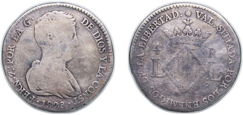 Spain Kingdom 1823 4 Reales - Ferdinand VII (Siege of Valencia) Silver (.812) Va...