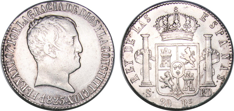 Spain Kingdom 1823 S RD 20 Reales - Ferdinand VII (Large legend) Silver (.903) S...