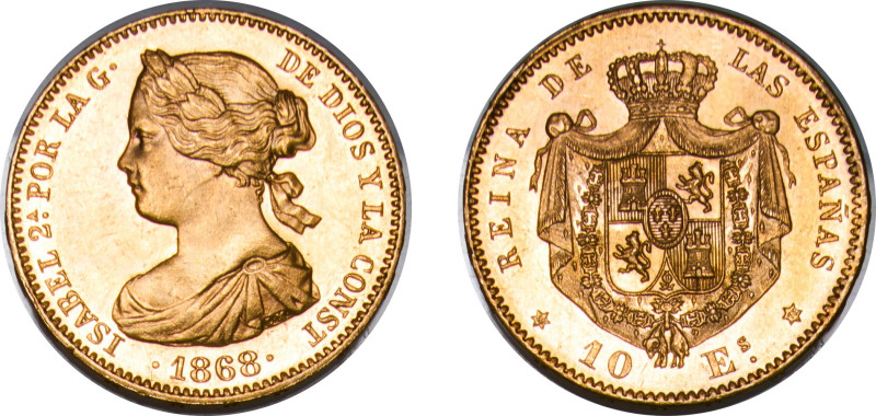 Spain Kingdom 1868 *18-73 10 Escudos - Isabel II Gold (.900) Madrid Mint 8.32g U...