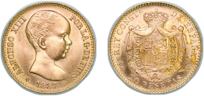Spain Kingdom 1887 *19-62 PGV 20 Pesetas - Alfonso XIII (1st portrait) Gold (.90...
