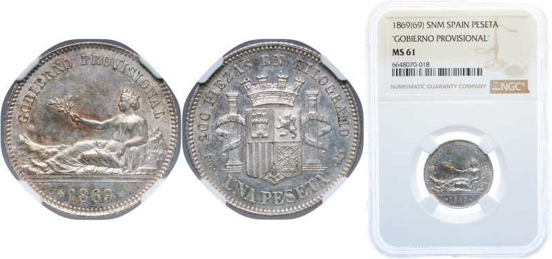 Spain Provisional Government 1869 SNM 1 Peseta Silver (.835) Madrid Mint (700000...