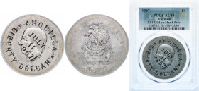 Anguilla "Provisional Government" 1967 Mo 1 Liberty Dollar (Fantasy counterstamp on Mexico 5 Pesos, 1951-54) Silver (.720) (6000) 27.78g PCGS AU 58 X ...