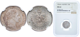 Austria Empire 1854 A 10 Kreuzers - Francis Joseph I Silver (.900) Vienna Mint 2.16g NGC MS 62 KM 2203 Adamo M10