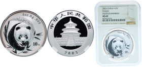 China People's Republic of China 2003 10 Yuan (Panda) Silver (.999) (600000) 31.1g NGC MS 69 KM 1466