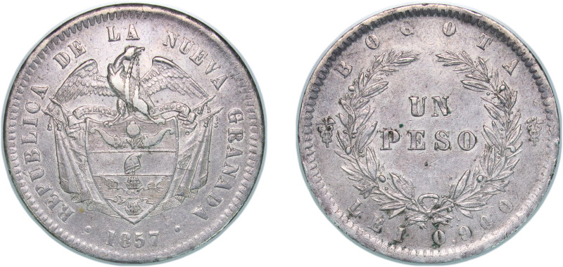 Colombia Republic of New Granada 1857 1 Peso Silver (.900) 24.85g AU KM 118 Hern...