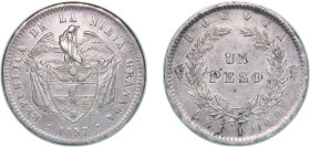 Colombia Republic of New Granada 1857 1 Peso Silver (.900) 24.85g AU KM 118 Hernández 595-596