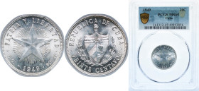 Cuba First Republic 1949 20 Centavos Silver (.900) Philadelphia Mint (13170000) 5g PCGS MS 65 KM 13 Y 7 Schön 7