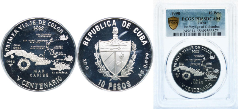 Cuba Second Republic 1990 10 Pesos (First Voyage of Columbus) Silver (.999) Hava...