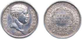 France First Empire 1807 A ½ Franc - Napoleon I Silver (.900) Paris Mint (58458) 2.48g AU F 176 Gad 397 KM 679