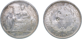 French Indochina French colony 1895 A 1 Piastre Chinese chopmarked 和 云 Silver (.900) Paris Mint (3798000) 26.9g AU KM 5a.1