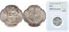 French Indochina French colony 1930 A 20 Cents Silver (.680) Paris Mint (5576000) 5.4g NGC MS 63 KM 17.1