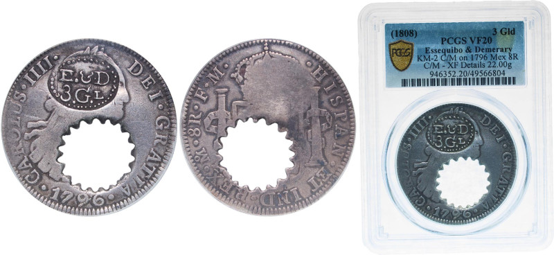 Guyana Demerara and Essequibo British colony 1808 3 Guilder Silver (.903) 22g PC...