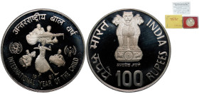 India Republic 1981 B 100 Rupees (International Year of the Child) Silver (.925) Bombay Mint (25000) 29.16g PF KM 277