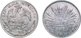 Mexico Federal Republic 1885 Ca MM 8 Reales Silver (.903) Chihuahua Mint (1345000) 26.96g AU KM 377