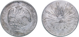 Mexico Federal Republic 1885 Do MC 8 Reales Silver (.903) Durango Mint (547000) 27.16g AU KM 377