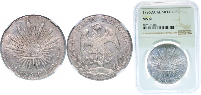 Mexico Federal Republic 1886 Oa AE 8 Reales Silver (.903) Oaxaca Mint (120000) 2...