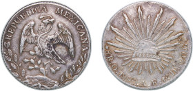 Mexico Federal Republic 1890 Oa AE 8 Reales Silver (.903) Oaxaca Mint (181000) 27.14g XF KM 377