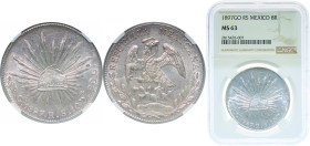 Mexico Federal Republic 1897 Go RS 8 Reales Silver (.903) Guanajuato Mint (4344000) 27.07g NGC MS 63 KM 377