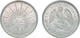 Mexico Federal Republic 1909 Mo GV 1 Peso Silver (.9027) Mexico City Mint (2924000) 27.11g UNC KM 409