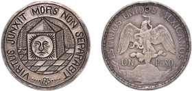 Mexico United Mexican States 1910 - 1914 Mo 1 Peso "Caballito" (Grito De Dolores, Engraved "Virtus junxit mors non separabit") Silver (.903) Mexico Ci...