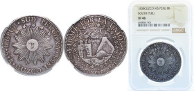 Peru Republic of South Peru 1838 CUZCO MS 8 Reales Silver (.903) Cusco Mint 27.07g NGC XF 40 KM 170