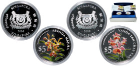 Singapore Republic 2006 sm 5 Dollars Set (Heritage Orchids of Singapore Series, 2 Coins, 20grams each ) Silver (.999) Singapore Mint (8000) PF