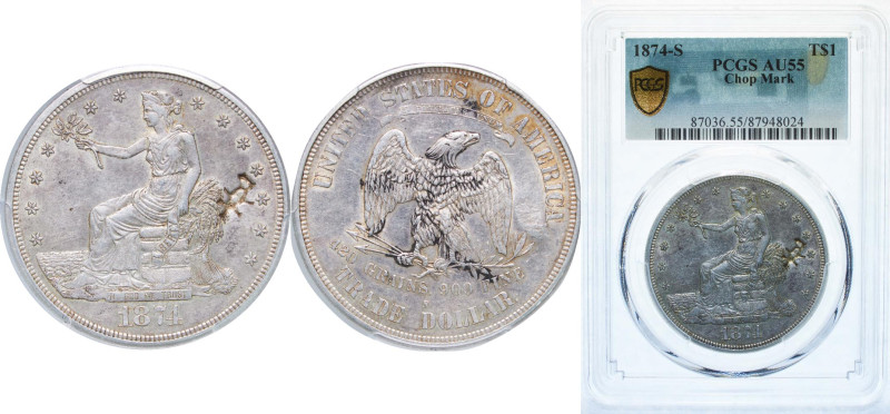 United States Federal republic 1874 S 1 Dollar "Trade Dollar" Silver (.900) San ...