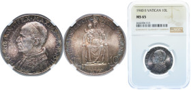 Vatican City City State 1940 10 Lire - Pius XII Silver (.835) Rome Mint (10000) 10g NGC MS65 Top Pop KM 29