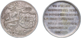 Peru Republic 1921 Medal - Italian Community in Peru, Centennial of Independence Silver 12.64g UNC