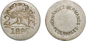 Venezuela United States 1897 Token - Hernandez Hermanos, Pedernales (Aragua) Copper-nickel 6.85g XF