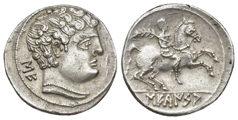 HISPANIA ANTIGUA. SEKAISA. Denario. A/ Cabeza con collar a der., detrás SE. R/ J...