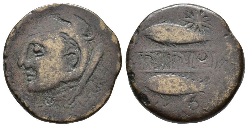 HISPANIA ANTIGUA. SEKS. Unidad. A/ Cabeza de Melkart con leonté y clava a izq. R...