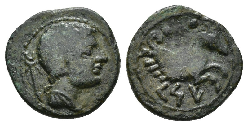 HISPANIA ANTIGUA. KESE. Cuarto. A/ Cabeza masculina con manto a der., detrás cad...