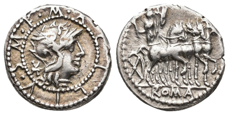 REPÚBLICA ROMANA. ACILIA. Marcus Acilius Marci f. Roma. Denario (130 a.C.). A/ C...
