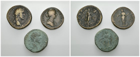 IMPERIO ROMANO. Lote de 3 sestercios: Antonino Pío (2) y Faustina. BC+/MBC-.