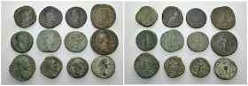 IMPERIO ROMANO. Lote de 12 piezas: 6 sestercios, 5 ases y 1 dupondio. De RC a MBC.