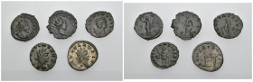 IMPERIO ROMANO. Lote de 5 antoninianos: Claudio II, Salonina, Victorino, Tétrico y Galieno. Calidad media MBC+.