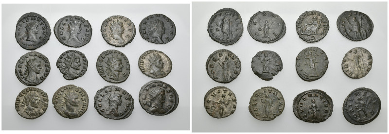 IMPERIO ROMANO. Lote de 12 antoninianos: Galieno (6) y Claudio II (6). MBC/MBC+.