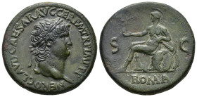 IMPERIO ROMANO. NERÓN. Sestercio. Roma (65 d.C.). A/ Cabeza laureada a der.; NERO CLAVD CAESAR AVG GERM TR P IMP P P. R/ Roma en traje militar sentada...