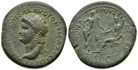 IMPERIO ROMANO. NERÓN. Lugdunum. Sestercio (62-68 d.C.). A/ Cabeza laureada a izq.; IMP NERO CAESAR AVG PONT MAX TR POT P P. R/ Ceres sentada a izq. c...