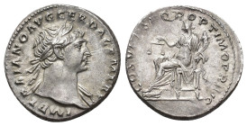 IMPERIO ROMANO. TRAJANO. Roma. Denario (103-111). A/ Cabeza laureada, drapeada al hombro a der.; IMP TRAIANO AVG GER DAC P M TR P. R/ Aequitas sentada...
