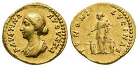 IMPERIO ROMANO. FAUSTINA LA MENOR. Roma. Áureo (161-176). A/ Busto drapeado a izq.; FAVSTINA AVGVSTA. R/ Juno a izq. con un niño en sus brazos y otros...