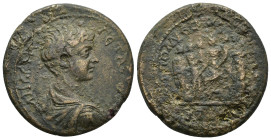 IMPERIO ROMANO. GETA. Neocesarea (Ponto). Triassarion. A/ Busto drapeado y acorazado a der.; L P CEP GETAC K(AI). R/ Tyche de la ciudad sentada a izq....