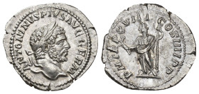 IMPERIO ROMANO. CARACALLA. Roma. Denario (215). A/ Cabeza laureada a der.; ANTONINVS PIVS AVG GERM. R/ Pax a izq. con rama y cetro; P M TR P XVIII COS...