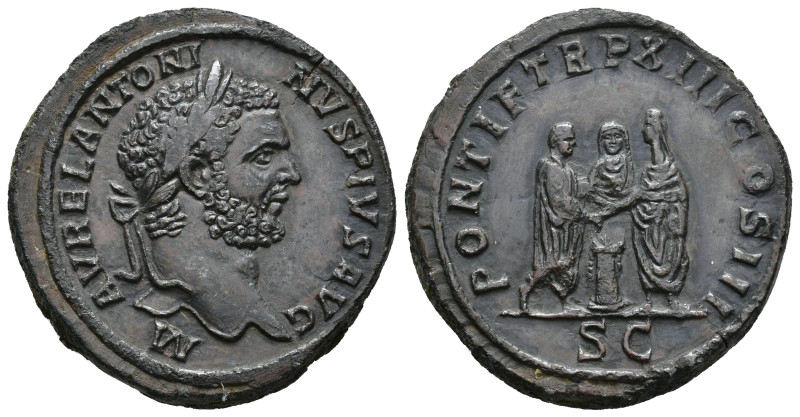 IMPERIO ROMANO. CARACALLA. Sestercio. Roma (210). A/ Cabeza laureada a der.; M A...