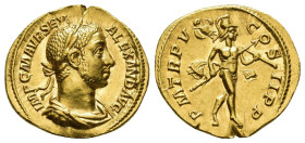 IMPERIO ROMANO. ALEJANDRO SEVERO. Roma. Áureo (226). A/ Busto laureado, drapeado y acorazado a der.; IMP C M AVR SEV ALEXAND AVG. R/ Marte avanzando a...