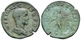 IMPERIO ROMANO. MÁXIMO. Roma. Sestercio (236-238). A/ Busto drapeado a der.; MAXIMVS CAES GERM. R/ Máximo en traje militar a izq. con bastón y lanza, ...